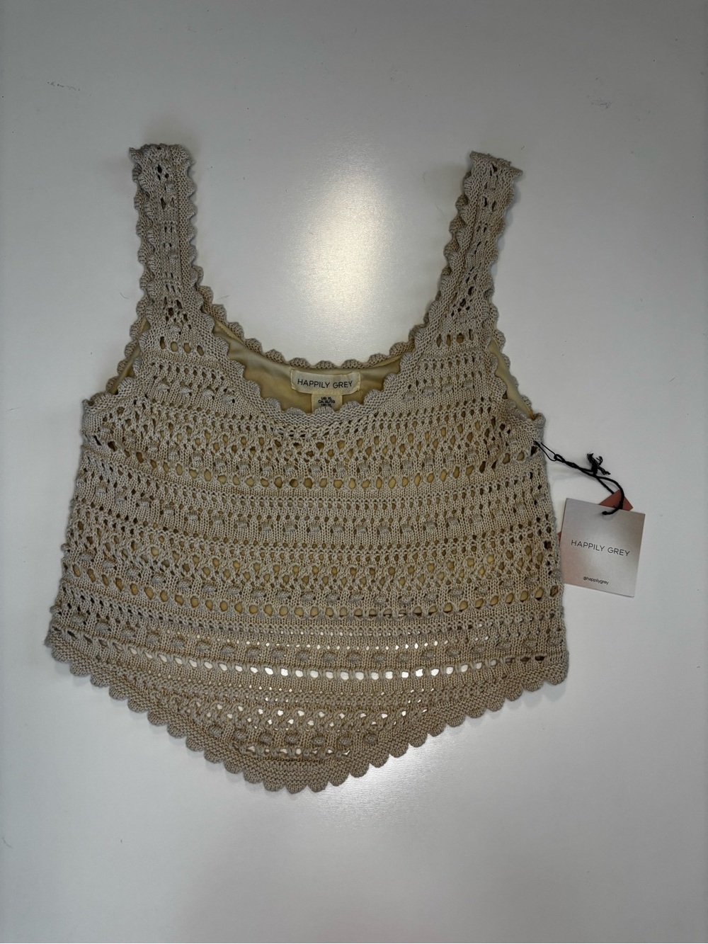 Happily Grey Crochet Tank Top in Beige